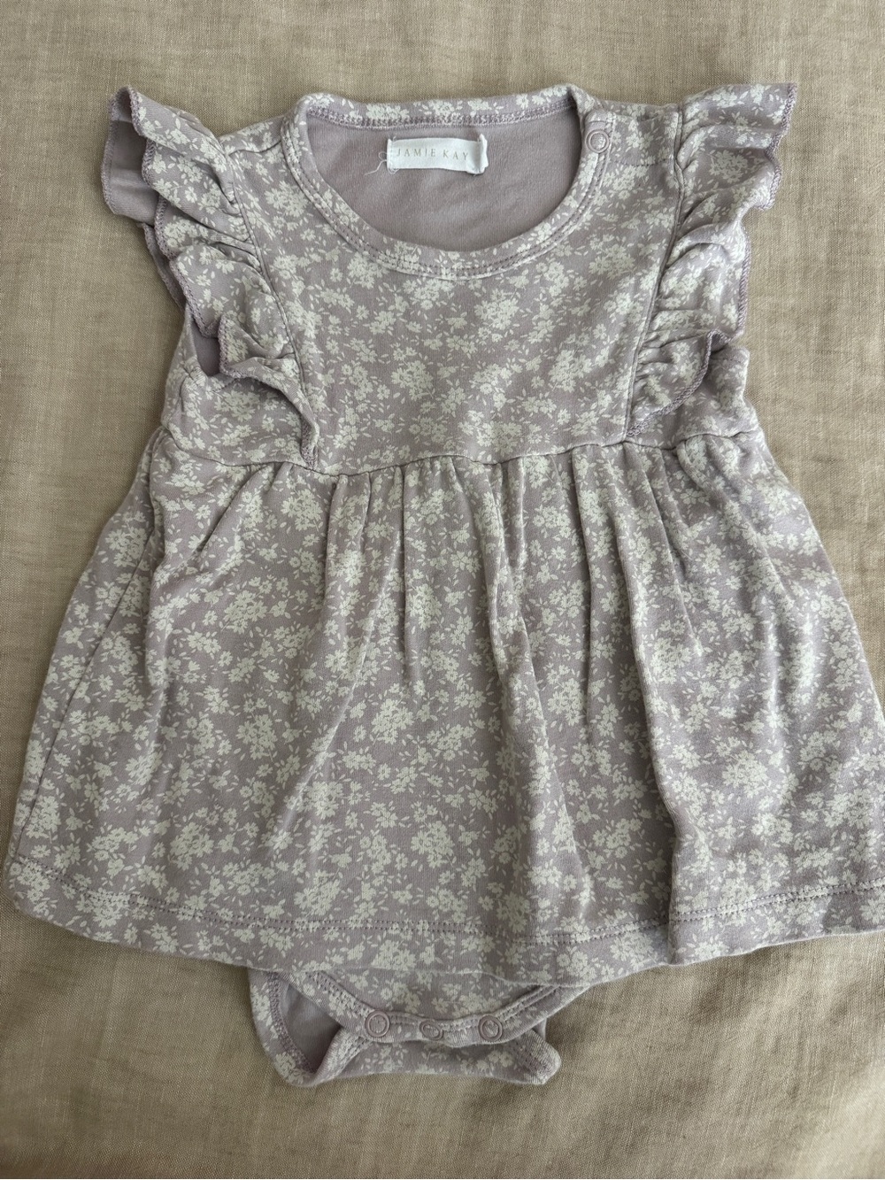 Jamie Kay Lavender Floral Ruffle-Shoulder One-Piece Bodysuit Size 1Y